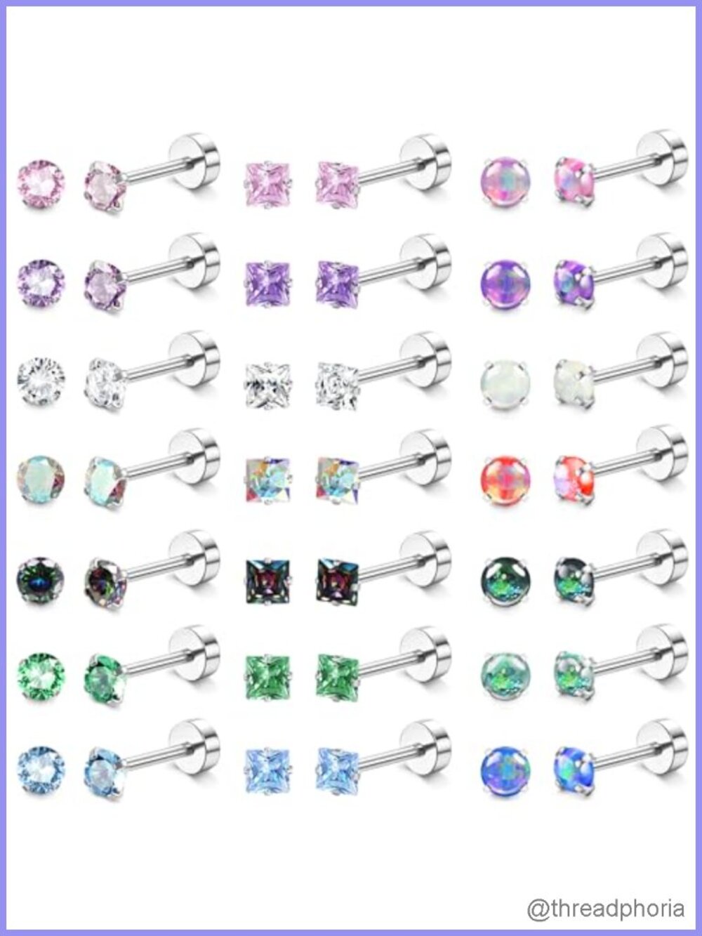 21 Pairs Hypoallergenic Surgical Steel Flat Back Stud Earrings Screw Back